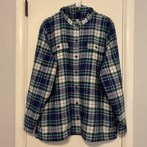 L.L. Bean Women's Button-Front Fleece-Lined Flannel Hoodie Shirt Top XL Plaid